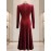 Burgundy/Deeper Red (Maroon) Button-Front Slit & Pleated Waist Dress - Elegant Winter Wedding Guest Gown, Party Evening Dress for Fall/Winter, Hand Washable Solid Color Formal Attire