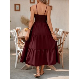 Elegant Mint Green Ruched Spaghetti Strap Maxi Dress for Women - Sleeveless, Cinched Waist, Flowy Vacation Style, Perfect for Spring/Summer, Spaghetti Suspender Dress