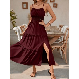 Elegant Mint Green Ruched Spaghetti Strap Maxi Dress for Women - Sleeveless, Cinched Waist, Flowy Vacation Style, Perfect for Spring/Summer, Spaghetti Suspender Dress