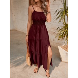 Elegant Mint Green Ruched Spaghetti Strap Maxi Dress for Women - Sleeveless, Cinched Waist, Flowy Vacation Style, Perfect for Spring/Summer, Spaghetti Suspender Dress