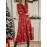 Women'S Elegant Christmas Snowflake Print Maxi Dress - Long Sleeve A-Line Winter Dress with Round Neck, Red & Snowflake Pattern, Cozy Casual to Semi-Formal Outfit for Holiday Parties & Casual Attire, Durable Winter Fabric (Snowflake Design