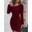 Women's Elegant Off-Shoulder Bodycon Dress - High Elasticity Stretch Fabric, Mid-Length Long Sleeve, Deep Red Solid Color, Machine Washable for Fall/Winter