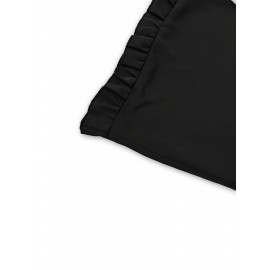 Women's Elegant Black -Line Dress with Collar & Ruffled Short Sleeves - Fitted Waist Short Length (bove Knee) Long Dress, Machine Washable -Season Formal/Casual Wear, Bow Tie Closure - Tailored for Weddings & Office ttire, Black Dresses For Women, Long Sleeve Dresses For Women, Dresses For Women Elegant Classy, Black Dresses For Women Elegant Classy, Fall Dresses For Women, High Neck Dress For Women, Blouse For Women, Party Dresses For Women, Dresses For Women Winter, Dresses