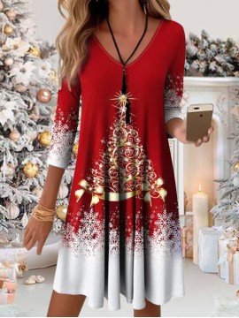 Women's Elegant Long Sleeve Christmas Party Dress - Winter Formal Gown with Flowing Dress, Machine Washable Holiday Attire for Xmas Weddings & New Year's Eve Events, Autumn/Winter Wedding Dress for home Celebrations