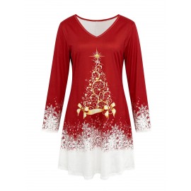 Women's Elegant Long Sleeve Christmas Party Dress - Winter Formal Gown with Flowing Dress, Machine Washable Holiday Attire for Xmas Weddings & New Year's Eve Events, Autumn/Winter Wedding Dress for home Celebrations