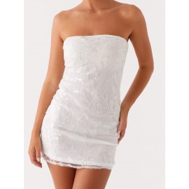 Women's Sexy Red Beaded Floral Off-Shoulder Bodycon Mini Dress - Sparkly Sequin Sleeveless Open Back Tube Top, Summer Party & Night Out Dress, Machine Washable