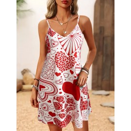 Holiday-themed New Spring/Summer Valentine's Day Heart Pattern Women's Dress with Spaghetti Straps