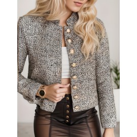 New Lightweight Polyester Elegant Women'S Chic Tweed Blazer - Long Sleeve, Button Front, Non-Sheer, Solid Color Jacket For Work & Casual, Elegant Tweed Blazer