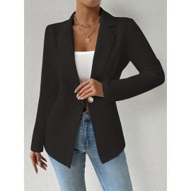 Women'S Elegant Oversized Tailored Blazer Jacket - Solid Color Winter Warmth Long Sleeve Single-Breasted Button Front Closure, Structured Loose Fit Casual to Formal Coat for Office, Business & Casual Attire - Versatile All-Season Outerwear (Autumn/W