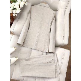 Solid Color Single Button Long Sleeve Single-Breasted Waistcoat Suit Pants Two-Piece Set
