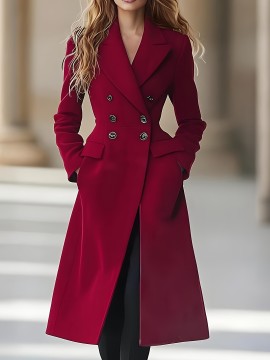 Women's Elegant Double Breasted Long Coat - Double-Sided Winter Jacket, H-Silhouette Solid Color Button Front Closure for, Weddings & Special Occasions (All-Season Hand Washable Outerwear)