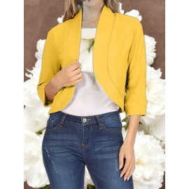 Ladies Fashion Casual Solid Color Three Quarter Sleeve Cardigan | Short Small Coat Coats for Ladies Blazers, Front Open, Spring/Fall Outerwear, Loose Fit, Single Breasted, Solid Color, No
