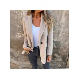 Elegant Lapel Button-Front Fake Pocket Suit Jacket - H-Line Regular Length Winter Coat, Machine Washable Solid Color Blazer for, Weddings & Semi-Formal Events