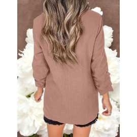 Women Fashion Solid Color Open Front Long Elastic Sleeves Suit Loose Blazers | Chic Outerwear, Single Breasted, Regular Length, Suitable for Everyday & Formal Outfits, Spring/Fall Essential