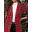 Women'S Elegant Red & Plaid Long Sleeve Jacket - Loose Fit Tailored Coat with Piping Trim, Structured Collar & Cuff Details, Belted Waist for Fall Winter Spring, Casual to Formal Outfits (No Button Closure, Open Front) - Versatile Outerwear for Ever