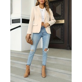 Women's Elegant Slim-Fit H-Line Blazer Jacket with Lapel Collar & Single-Button Closure - Solid Color Work Office Blazer, Machine Washable, Year-Round Professional Outerwear