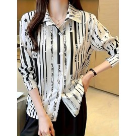 Women'S Casual Striped Long Sleeve Shirt - And Vertical Stripes, Lightweight, Classic Collar Design, Versatile for Spring/Summer/Fall
