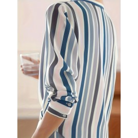 Women'S Casual Striped Long Sleeve Shirt - And Vertical Stripes, Lightweight, Classic Collar Design, Versatile for Spring/Summer/Fall