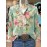 Women's Vintage Botanical Blouse with Ruffle Collar & Long Sleeves - Pink Rose & Green Foliage Print, Non-Sheer Regular Fit Shirt for Fall Winter, Casual or Dressy Outfits
