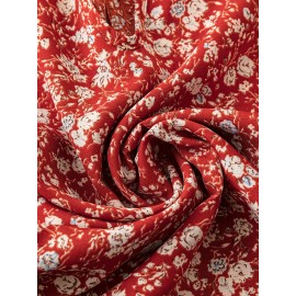 Women'S Red & White Floral Print V-Neck Short Sleeve Blouse - Lightweight Summer Shirt with Relaxed Fit, Machine Washable Nontransparent Fabric, Elegant Casual Top for Beach Outfits, Casual Attire & Semi-Formal Events, Breathable V-Neck Design with