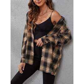 Elegant Women's Plaid Shirt - Polyester, Machine Washable, Non-Sheer, Collared, All-Season Fashion Blouse