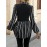 Women's Elegant Black & White Striped Collar Shirt Jacket - Structured Button-Front Blazer, Fall Winter Office & Semi-Formal Wear, Machine Washable Tailored Coat (No Stretch, Striped Patchwork)