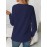 Women'S Elegant Long Sleeve Blouse - Solid Navy Round Neck Loose Fit Shirt with Piping Trim, Structured Collar & Button Front Closure, All-Season Casual to Formal Tops for Office, Semi-Formal & Casual Attire - Versatile Women'S Clothing