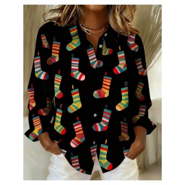 Women's Vintage Plaid Button- Shirt - Ruffle Collar Blouse, Loose Fit Casual Long Sleeve Top with Plaid Patterns (///Navy), Machine Washable for Autumn Winter Office & Casual Attire