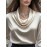 [Solid Color Versatile] Elegant Women's Long Sleeve Blouse - Soft Wrinkle-Resistant, Button-Front, Round Neck & Collar, All-Season Office Shirt