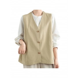 Women's Sleeveless H-Line Regular Fit Jacket - Solid Color Round Neck Winter Coat with Zipper Front Closure, Casual to Semi-Formal Outerwear for Fall & Winter Layering (Blouses/C Dresses under Jacket)