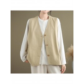 Women's Sleeveless H-Line Regular Fit Jacket - Solid Color Round Neck Winter Coat with Zipper Front Closure, Casual to Semi-Formal Outerwear for Fall & Winter Layering (Blouses/C Dresses under Jacket)