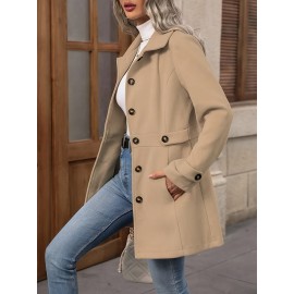 Women'S Elegant Slim-Fit Mid-Length Coat - Lapel Collar Button Front Closure, Vibrant Red Winter Warm Coat with Belt, Structured Tailored Design for Casual & Formal Outfits, Versatile Outerwear for Fall and Winter Seasons, Elegant Coat for Women