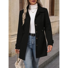 Women'S Elegant Slim-Fit Mid-Length Coat - Lapel Collar Button Front Closure, Vibrant Red Winter Warm Coat with Belt, Structured Tailored Design for Casual & Formal Outfits, Versatile Outerwear for Fall and Winter Seasons, Elegant Coat for Women