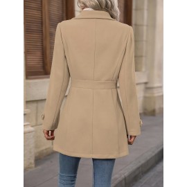 Women'S Elegant Slim-Fit Mid-Length Coat - Lapel Collar Button Front Closure, Vibrant Red Winter Warm Coat with Belt, Structured Tailored Design for Casual & Formal Outfits, Versatile Outerwear for Fall and Winter Seasons, Elegant Coat for Women