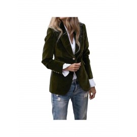 Women'S Winter Solid Color Tailored Suit Jacket - Casual to Semi-Formal Coat with Zipper Closure, H-Line Silhouette & Round Neck, Long Sleeve Layering Outerwear for Fall/Winter, Versatile Cardigan Set in GreenNavy/Charcoal - No Belt Required