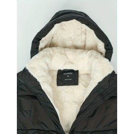 Women's Winter Fleece-Lined Hooded Jacket -Elegant Special & Relaxed Fit Coat with Zipper Front, Long Sleeve Casual Outerwear for Cold Weather, Seasonal Fashion, Warm Fabric, Cozy Material, Casual Attire