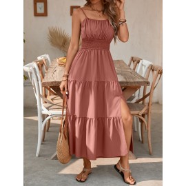 Elegant Mint Green Ruched Spaghetti Strap Maxi Dress for Women - Sleeveless, Cinched Waist, Flowy Vacation Style, Perfect for Spring/Summer, Spaghetti Suspender Dress