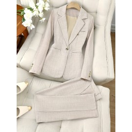 Solid Color Single Button Long Sleeve Single-Breasted Waistcoat Suit Pants Two-Piece Set