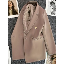 Women's Bright Orange Double-Breasted Lapel Blazer - Oversized Loose-Fit Winter Coat with Pockets, Long Sleeve Tailored Jacket for, Casual & Formal Events, Machine Washable (Vibrant Solid Color Outerwear)