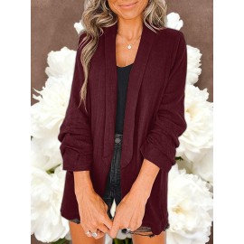 Women Fashion Solid Color Open Front Long Elastic Sleeves Suit Loose Blazers | Chic Outerwear, Single Breasted, Regular Length, Suitable for Everyday & Formal Outfits, Spring/Fall Essential