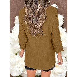 Women Fashion Solid Color Open Front Long Elastic Sleeves Suit Loose Blazers | Chic Outerwear, Single Breasted, Regular Length, Suitable for Everyday & Formal Outfits, Spring/Fall Essential