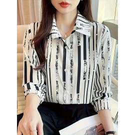 Women'S Casual Striped Long Sleeve Shirt - And Vertical Stripes, Lightweight, Classic Collar Design, Versatile for Spring/Summer/Fall